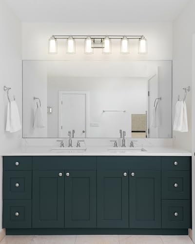 HWH 6-Light Bathroom Vanity Light, Clear Glass Shade, 5HLT63B-6W-LED BN - color: Brushed Nickel + LED, size: 6 Lights