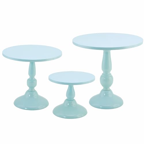 Set of 3 Blue Cake Stands, Metal Round Cake Holder Dessert Pie Pizza Display Stand 8" 10" 12" Serving Tray Decoration for Wedding Celebration Party Birthday Baby Shower - color: blue