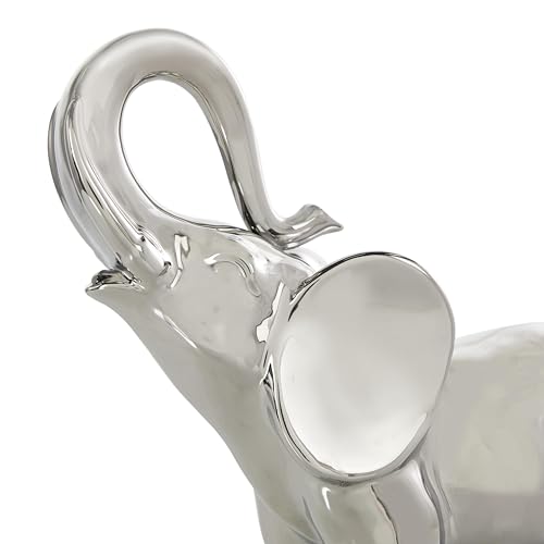Deco 79 Ceramic Elephant Decorative Sculpture Standing Home Decor Statue, Accent Figurine 10" x 4" x 10", Silver - color: Silver