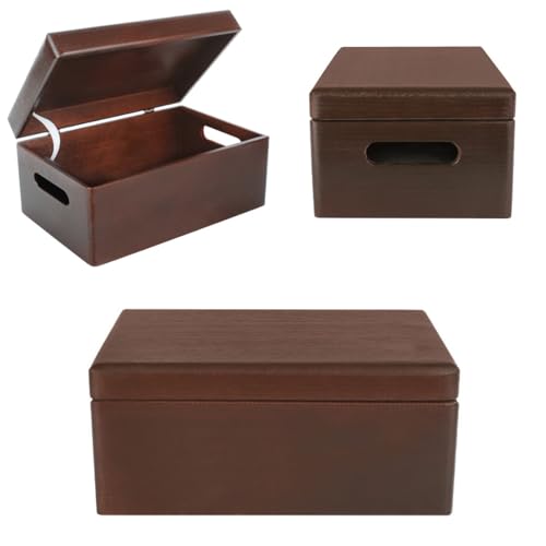 Creative Deco Large Brown Wooden Box Storage with Hinged Lid - color: Brown, size: L | Handles