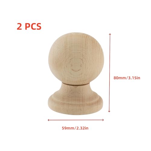 Unfinished Wood Finials,2-1/4 inch Dowel Finial,2PCS - color: Wood, size: 3-1/4"×2-1/4"