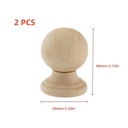 Unfinished Wood Finials,2-1/4 inch Dowel Finial,2PCS - color: Wood, size: 3-1/4"×2-1/4"