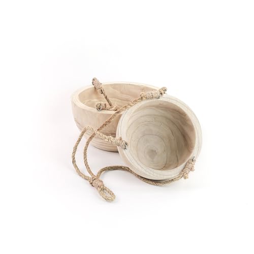 CYS EXCEL Small Wooden Hanging Planter Paulownia Wood Bowl Basket with Jute Rope for Indoor Plants Succulents - size: 7.75"