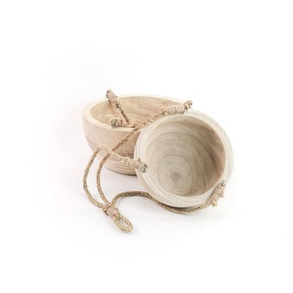 CYS EXCEL Small Wooden Hanging Planter Paulownia Wood Bowl Basket with Jute Rope for Indoor Plants Succulents - size: 7.75"