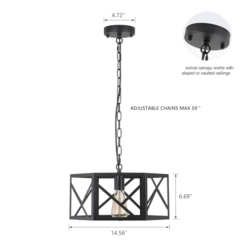 Rustic Farmhouse Metal Pendant Light Fixture One-Light Adjustable Chain 14.5 inch Modern Industrial Metal Cage Hexagon Pendant Lighting for Kitchen Island Dining Room Farmhouse Entry Home, Black - size: Medium pendant light