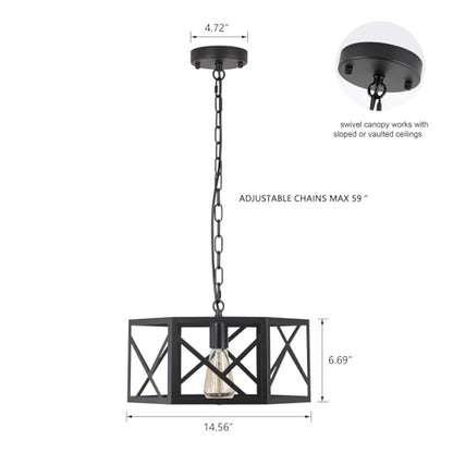 Rustic Farmhouse Metal Pendant Light Fixture One-Light Adjustable Chain 14.5 inch Modern Industrial Metal Cage Hexagon Pendant Lighting for Kitchen Island Dining Room Farmhouse Entry Home, Black - size: Medium pendant light