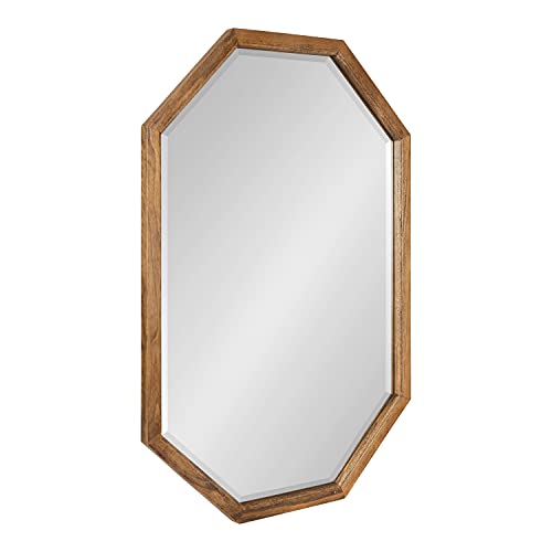 Kate and Laurel Hogan Farmhouse Octagon Wood Wall Mirror; 24 x 36; Rustic Brown; Traditional Inspired Geometric Wall Decor - color: Rustic Brown, size: 36"L x 24"W