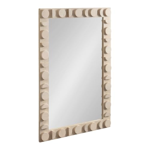 Kate and Laurel Lunara Boho Rectangle Wood Wall Mirror, 24 x 35, Bleached Wood, Coastal Light Wooden Rectangular Bathroom Mirror for Over Sink with Geometric Detailing - color: White