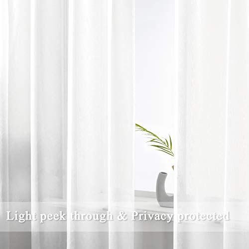 DUALIFE White Sheer Curtains 95 Inch Length,Linen Look Semi Sheer Curtain Drapes for Living Room Bedroom Nursery Kitchen Bathroom,Privacy Voile Window Treatment Panels,White,52 x 95 Inches,Set of 2 - color: White, size: 52"W x 95"L (Pack of 2)