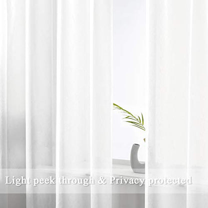 DUALIFE White Sheer Curtains 45 Inch Length,Linen Look Semi Sheer Curtain Drapes for Living Room Bedroom Nursery Kitchen Bathroom,Privacy Voile Window Treatment Panels,White,52 x 45 Inches,Set of 2 - color: White, size: 45"W x 52"L (Pack of 2)