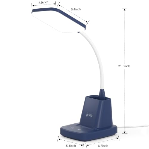 LED Desk Lamp with 10W Wireless Charging & Pen Holder, Navy Blue - color: Navy Blue