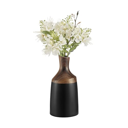 Milo Kande Carafe Modern Two Tone Tabletop Vase - Black and Walnut - Large or Small (Small)