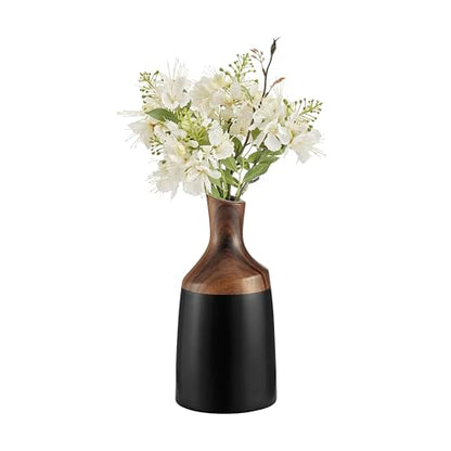 Milo Kande Carafe Modern Two Tone Tabletop Vase - Black and Walnut - Large or Small (Small)