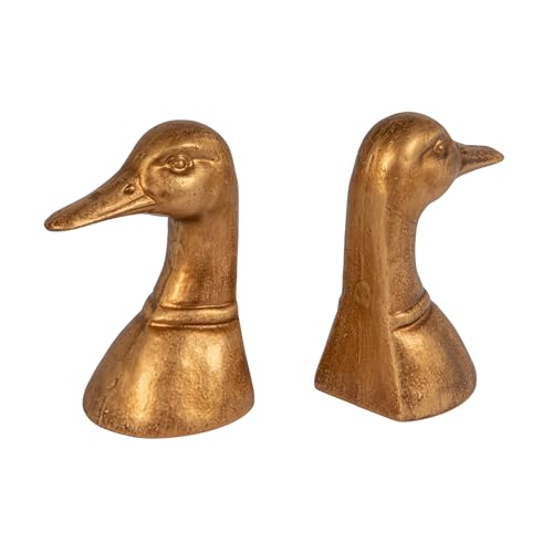 Creative Co-Op Decorative Distressed Cast Iron Duck Head Bookends, Gold - color: Gold
