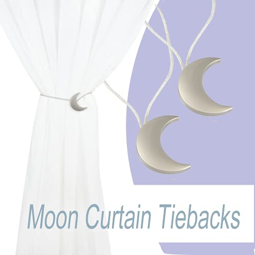 Magnetic Curtain Tiebacks Alloy Moon Curtain Holdbacks Silver/Gold Curtain Tie Backs Curtain Clips Ropes -Set of 2 - color: Siver