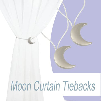 Magnetic Curtain Tiebacks Alloy Moon Curtain Holdbacks Silver/Gold Curtain Tie Backs Curtain Clips Ropes -Set of 2 - color: Siver