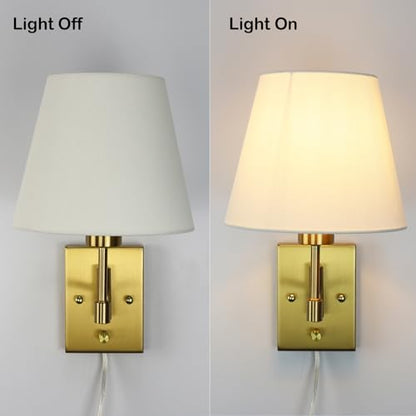 SAMTEEN Modern Gold Plug in Wall Sconces with Linen Shade Set of Two - color: Gold