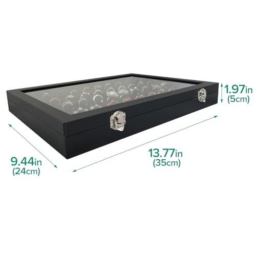 Women Ring Storage Box with 100 Slots & Clear Glass Lid - color: Black-100 rings
