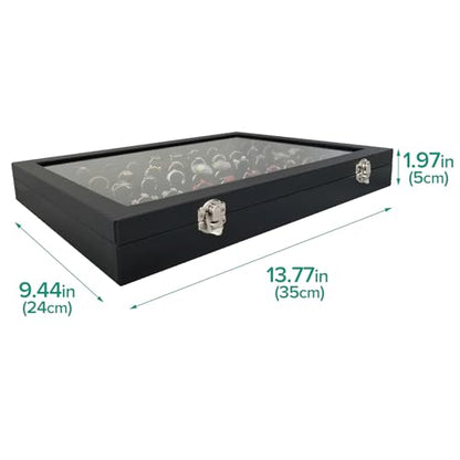 Women Ring Storage Box with 100 Slots & Clear Glass Lid - color: Black-100 rings