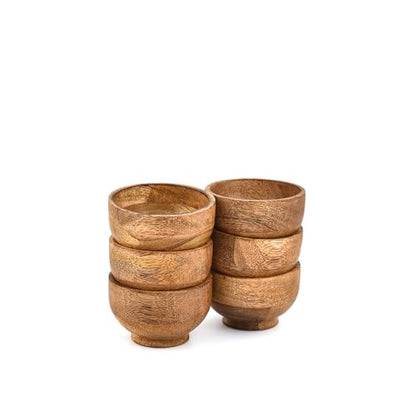 Bowl Set Mango Wood Round Wooden Serving Bowls for Dips, Sauces, Nuts, Spices - Mini Decorative Dishes (3" x 3" x 2") (Set of 6)
