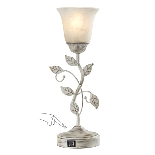 Rustic Touch Table Lamp for Bedroom with 2 USB C+A Ports - color: 1 Pack - Retro White