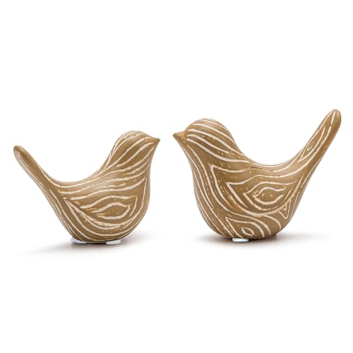 Small Ceramic Birds Statues for Home Decor, Boho Style, Wood-Look, 2PCS - color: Wood
