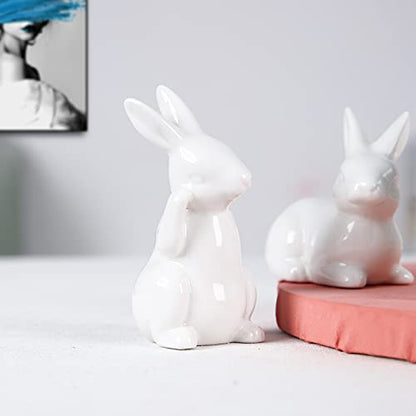 GOODSTART Easter Bunny Figurine Ceramic Bunny Rabbits, Porcelain Modern Art Spring Home Decor, Easter Decorations Rabbit Figurines Decor - style: Three Rabbits Friends