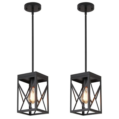 2 Pack Rustic Farmhouse Metal Pendant Light Fixture One-Light Adjustable Rods Modern Metal Lantern Cage Small Pendant Lighting for Kitchen Island Sink Hallway Bathroom Bar Farmhouse, Black - size: Small 2 pack