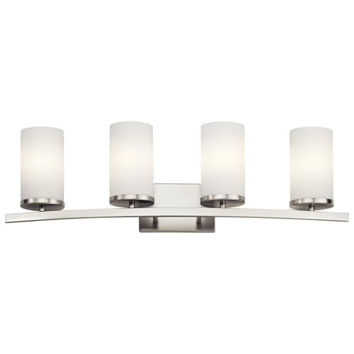 Kichler Hendrik 3-Light Bathroom Vanity Light, Brushed Nickel - color: Brushed Nickel, size: 4 Light, style: Satin Etched Cased Opal Glass