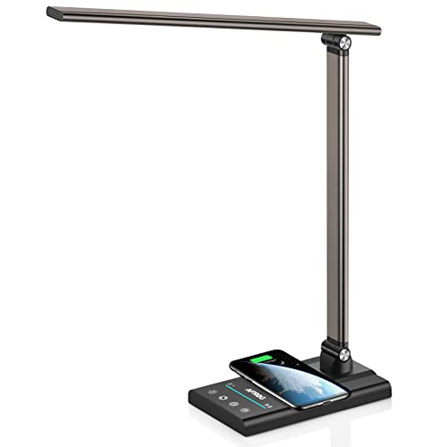 AFROG 5th Gen Multifunctional LED Desk Lamp with 10W Fast Wireless Charger, USB Charging Port,1800Lux Super Bright,5 Lighting Mode,7 Brightness, Touch Control, Auto Timer, 15W Office Table Lamp - color: Brown 5.0 Pro