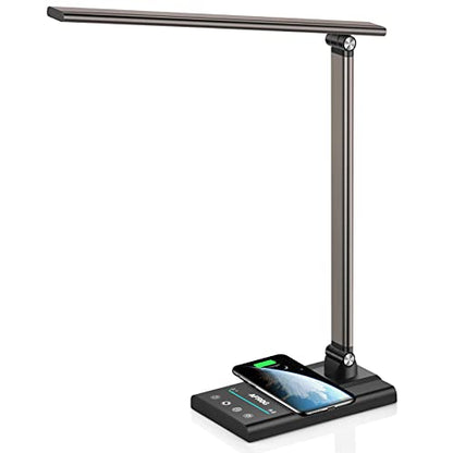 AFROG 5th Gen Multifunctional LED Desk Lamp with 10W Fast Wireless Charger, USB Charging Port,1800Lux Super Bright,5 Lighting Mode,7 Brightness, Touch Control, Auto Timer, 15W Office Table Lamp - color: Brown 5.0 Pro