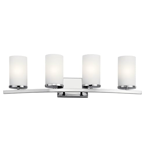 Kichler Crosby 4-Light Bathroom Vanity Light, Chrome - color: Chrome, size: 4 Light, style: Satin Etched Cased Opal Glass