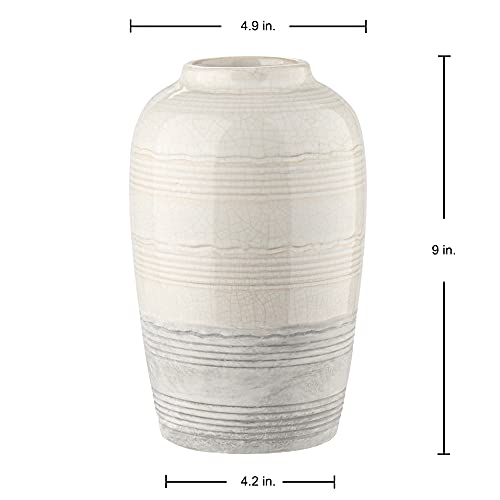 Ceramic Rustic Farmhouse Vase for Home Decor 9 inch Decorative Boho White Pottery Flower Vase for Centerpiece Living Room Bedroom Kitchen Bathroom Dining Table Mantel Shelf Decor - style: Boho-White