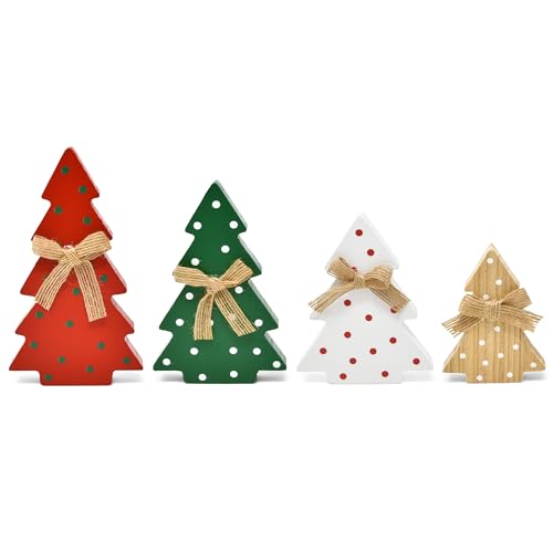 4 Christmas Trees Wooden Table Decorations Centerpiece Block Holiday Tree
