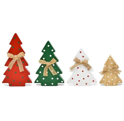 4 Christmas Trees Wooden Table Decorations Centerpiece Block Holiday Tree