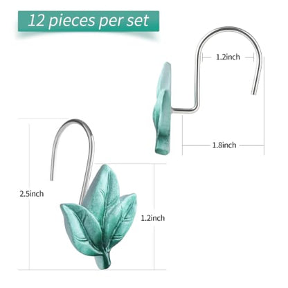 Teal Plant Leaf Shower Curtain Hooks,Eucalyptus Bathroom Decor,12PCS - color: Teal