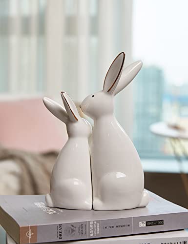 HAUCOZE 2pcs Rabbit Statue Animal Figurine Gift Modern Home Decor 7.5 Inch