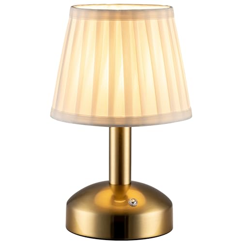 KDG Gold Cordless Small Table Lamp, Portable LED Fabric Shade Desk Lamp - color: Gold + White Fabric Lampshde