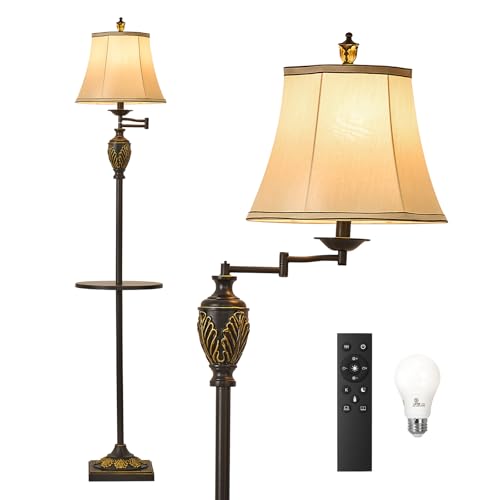 Traditional Floor Lamp with Tray, Remote Dimmable, 350°Swing Arm,Black Gold - color: Black Gold-12