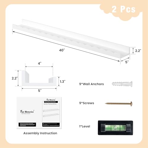 Fun Memories 40in Scalloped Nursery Book Shelves, Solid Pine Wood Floating Shelves for Wall, Kids Room Wall Shelves for Bedroom, Toddler Room & Baby Nursery Decor, Set of 2 - color: White, size: 40", Set of 2