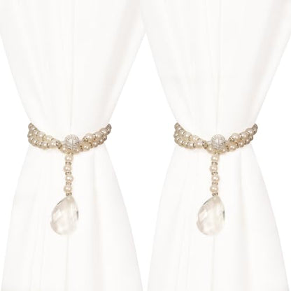 Shower Curtain Tie Backs 2 Pack Magnetic Pearl Crystal Decorative Ties
