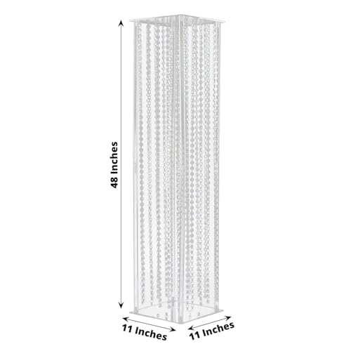 Efavormart 48" Heavy Duty Acrylic Flower Pedestal Vase with Hanging Crystal Beads, Clear Pillar Stand Wedding Floor Centerpieces with Pre-Chained Garlands - 5mm Thick Plates - size: 11"W x 48"H