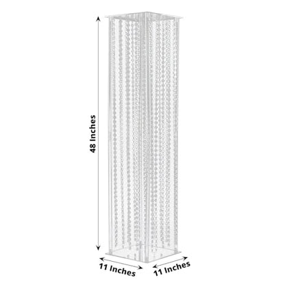 Efavormart 48" Heavy Duty Acrylic Flower Pedestal Vase with Hanging Crystal Beads, Clear Pillar Stand Wedding Floor Centerpieces with Pre-Chained Garlands - 5mm Thick Plates - size: 11"W x 48"H