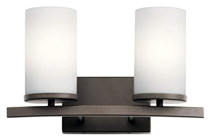 Kichler Crosby 2-Light Bathroom Vanity Light, Chrome - color: Chrome, size: 2 Light, style: Satin Etched Cased Opal Glass