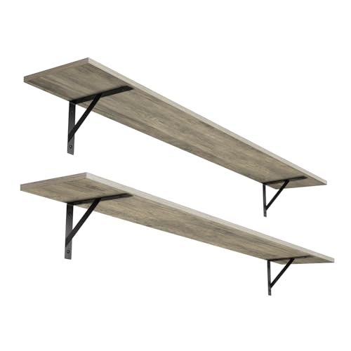 DINZI LVJ Long Wall Shelves, 55.1Inch Wooden Floating Shelves with Brackets - color: Grey Wash, size: 55.1 Inch