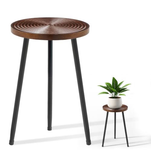 Lawn Social Tall Plant Stand Indoor, 20" Wood Metal Pedestal, Walnut - color: Dark Walnut