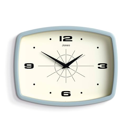 JONES CLOCKS® Movie wall Clock | Rectangular Retro Clock | 10" | Pale Blue - color: Clear Blue