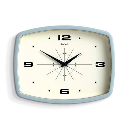 JONES CLOCKS® Movie wall Clock | Rectangular Retro Clock | 10" | Pale Blue - color: Clear Blue