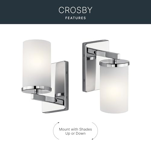Kichler Crosby 9.25" 1-Light Wall Sconce Light, Chrome - color: Chrome, size: 1 Light, style: Satin Etched Cased Opal Glass