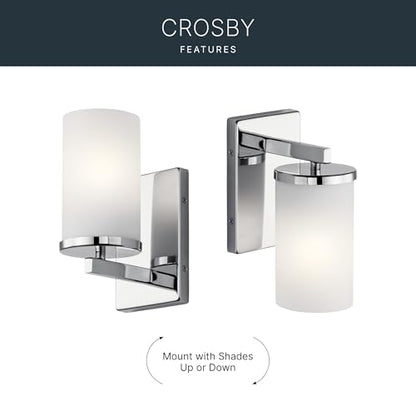 Kichler Crosby 9.25" 1-Light Wall Sconce Light, Chrome - color: Chrome, size: 1 Light, style: Satin Etched Cased Opal Glass